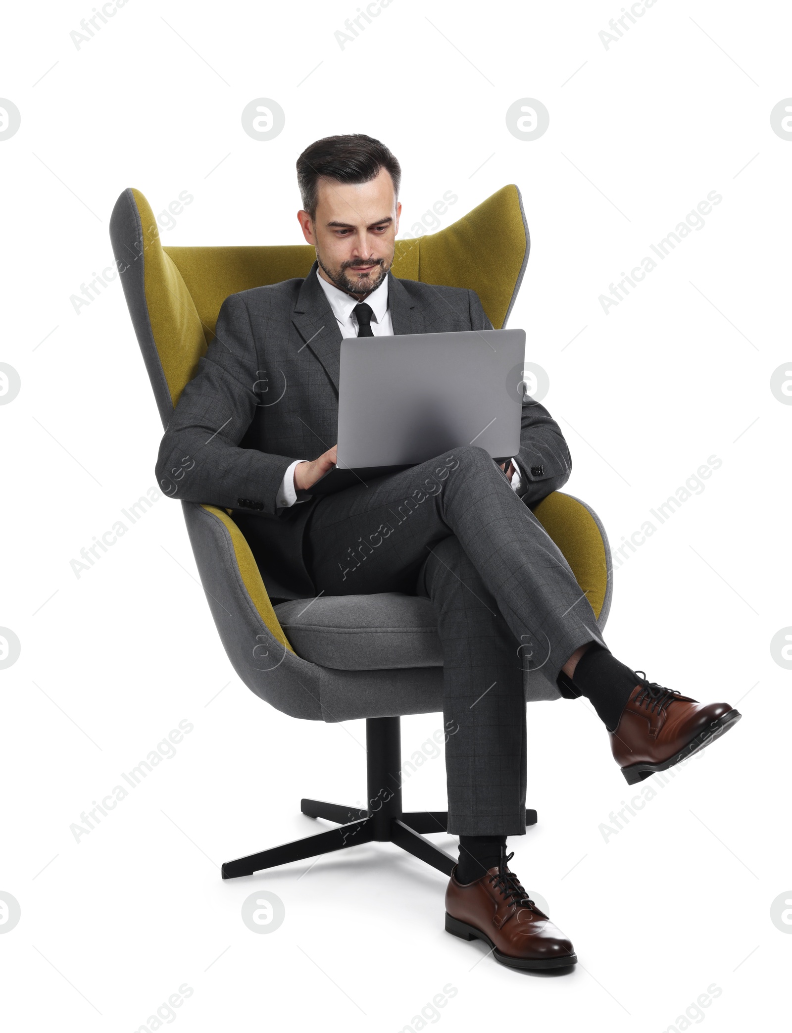 Professional psychologist having online consultation with his client via laptop on white background Photo of Professional psychologist having online consultation with his client via laptop on white background