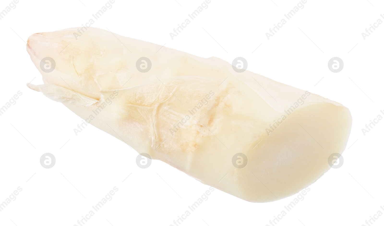 Piece of raw asparagus spear isolated on white Photo of Piece of raw asparagus spear isolated on white