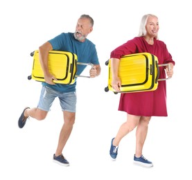 Image of Senior couple with suitcases on white background