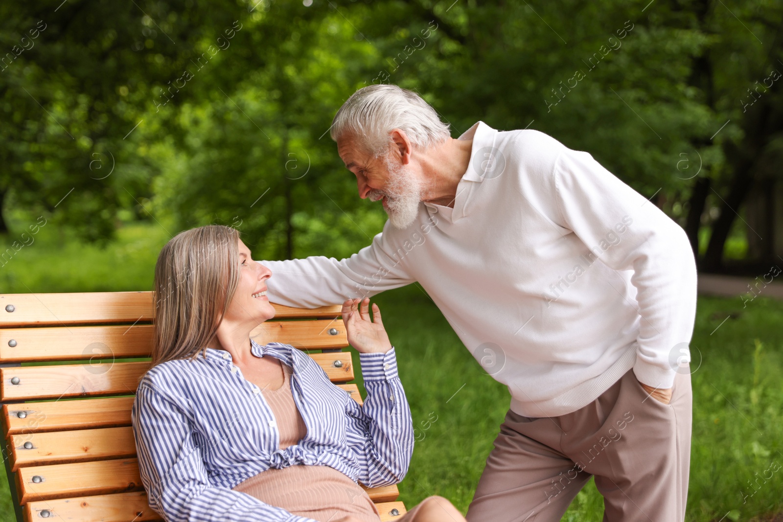 Lovely senior couple spending time together in park Photo of Lovely senior couple spending time together in park