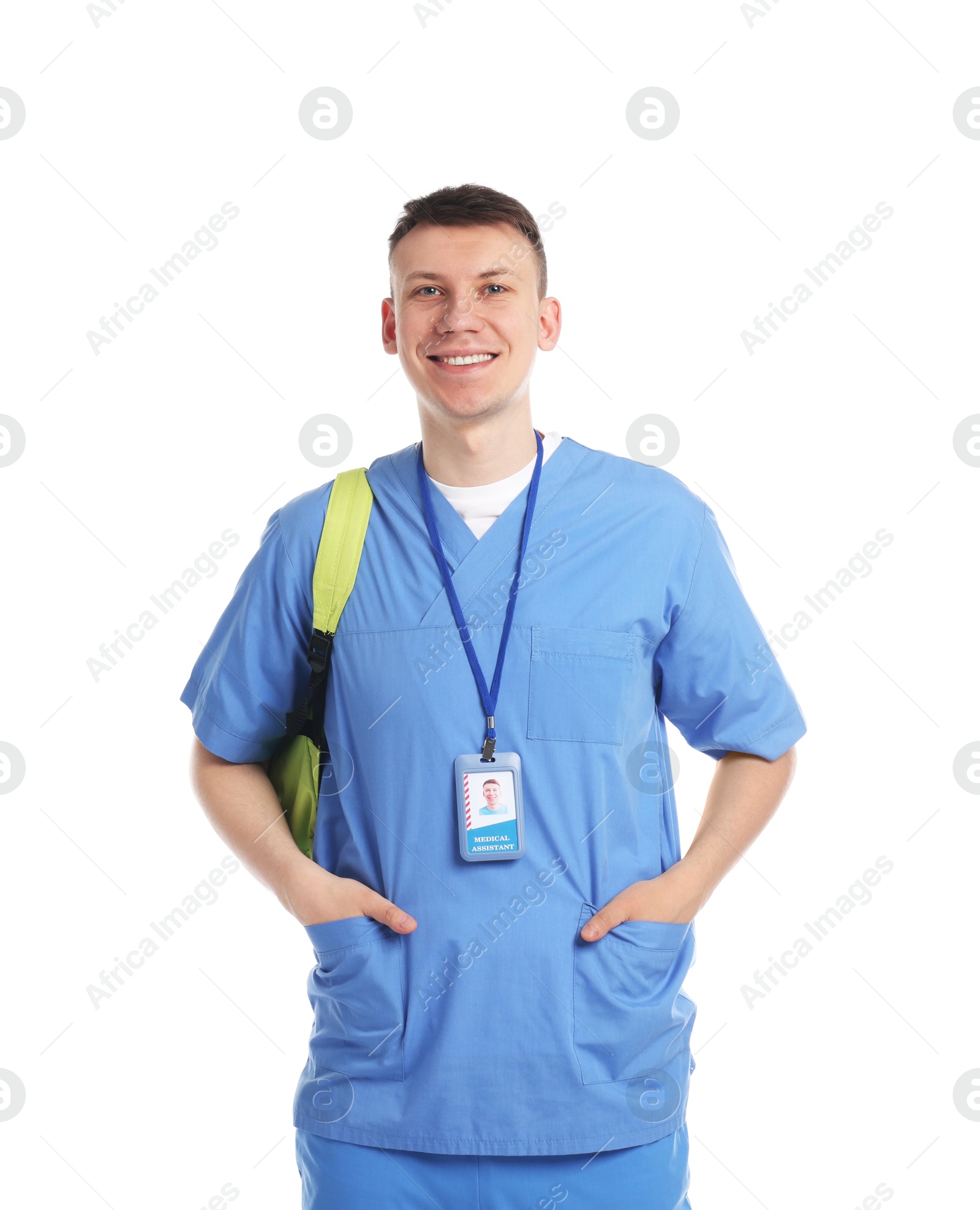 Portrait of medical student on white background Photo of Portrait of medical student on white background