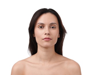 Photo of Cosmetology. Portrait of beautiful woman on white background