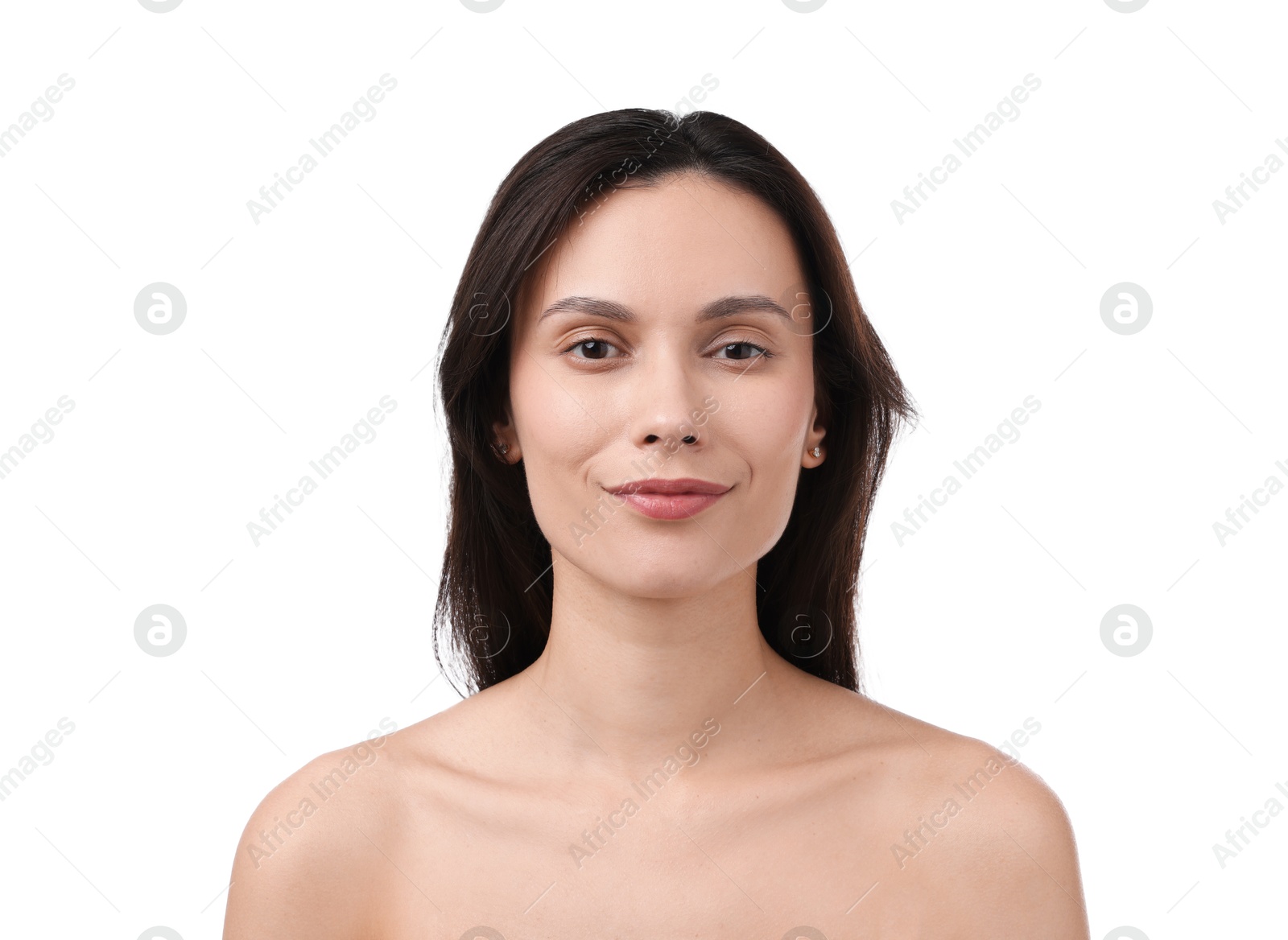 Photo of Cosmetology. Portrait of beautiful woman on white background