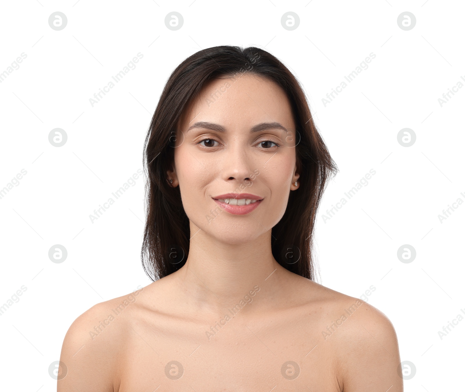 Photo of Cosmetology. Portrait of beautiful woman on white background