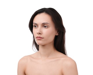 Photo of Cosmetology. Portrait of beautiful woman on white background