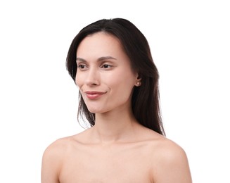 Photo of Cosmetology. Portrait of beautiful woman on white background