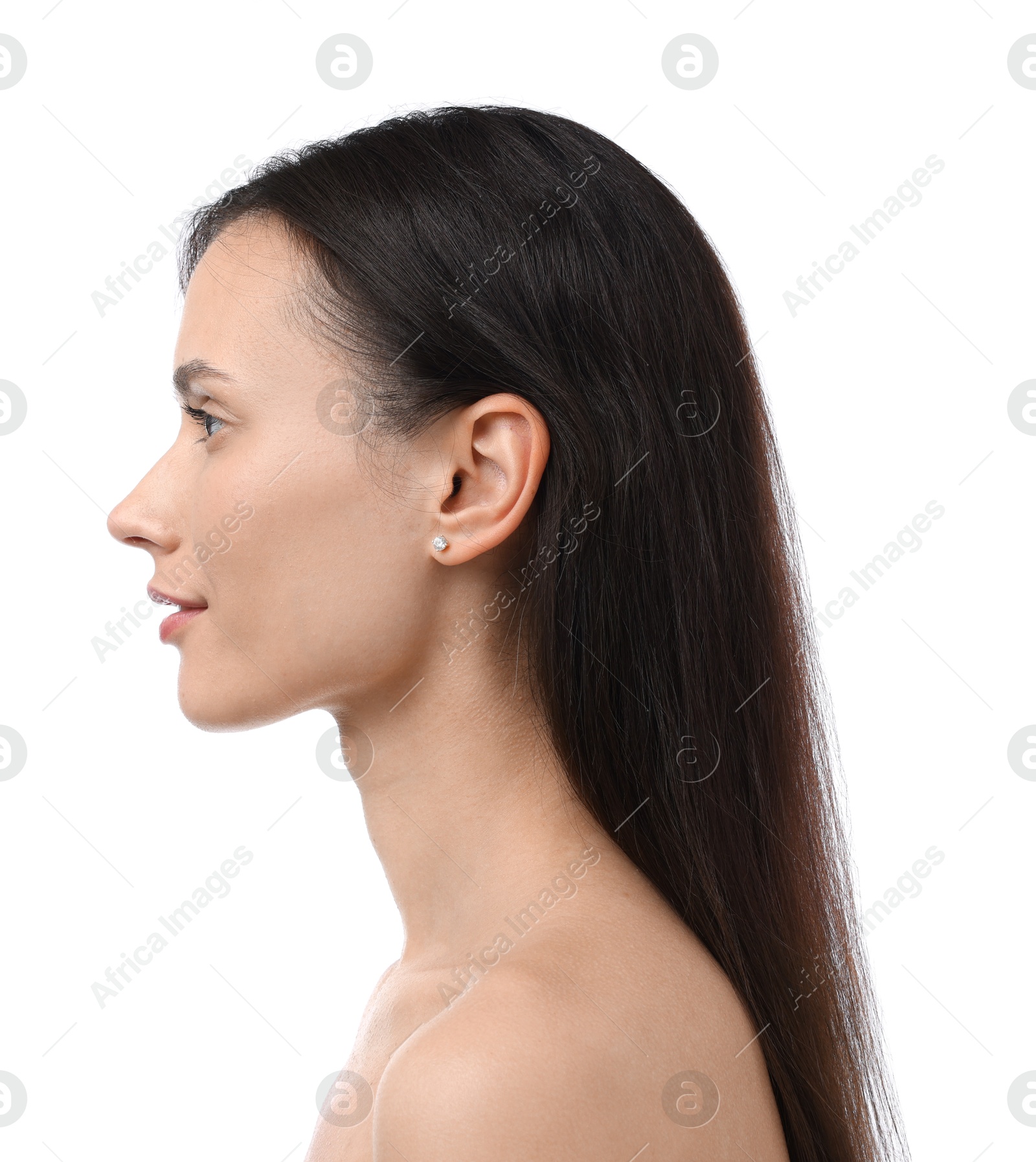 Cosmetology. Portrait of beautiful woman on white background Photo of Cosmetology. Portrait of beautiful woman on white background