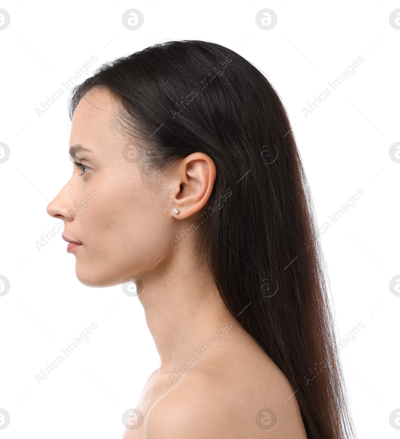 Cosmetology. Portrait of beautiful woman on white background Photo of Cosmetology. Portrait of beautiful woman on white background