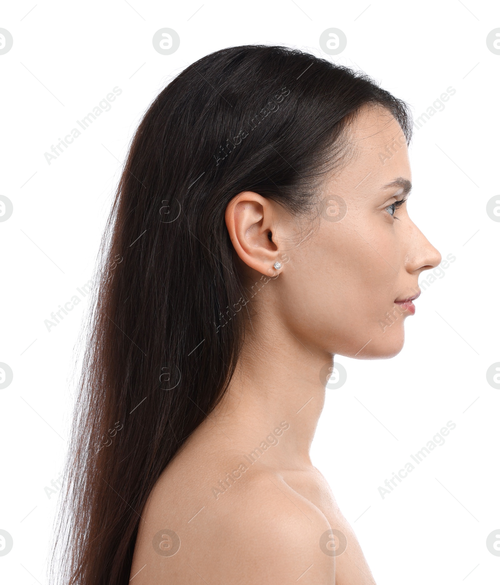 Photo of Cosmetology. Portrait of beautiful woman on white background