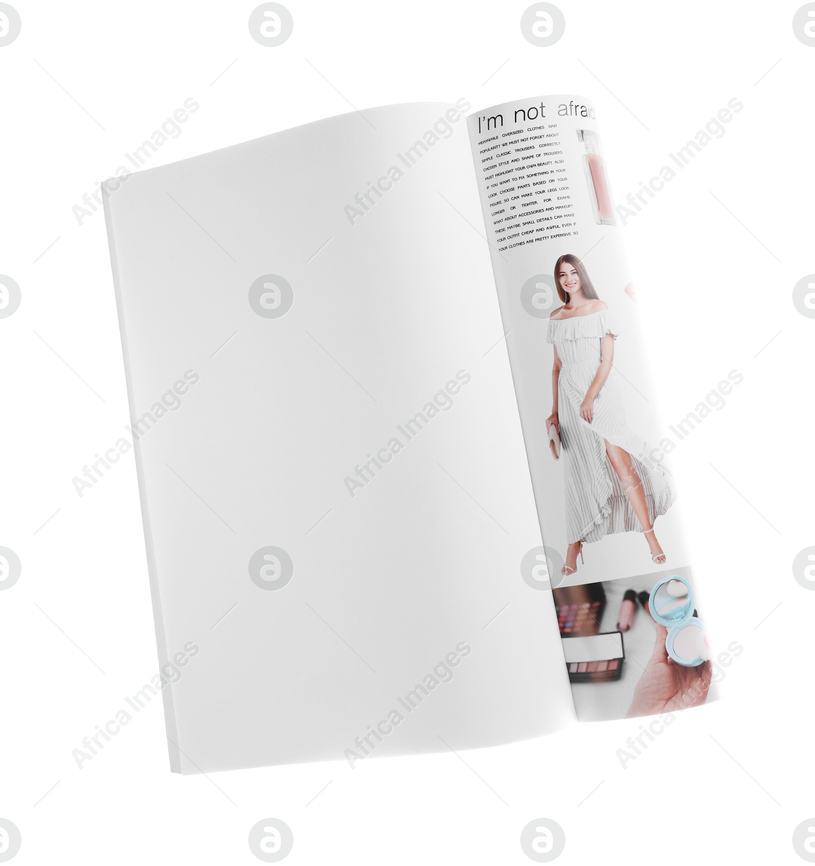 Open magazine isolated on white. Mockup for design Photo of Open magazine isolated on white. Mockup for design