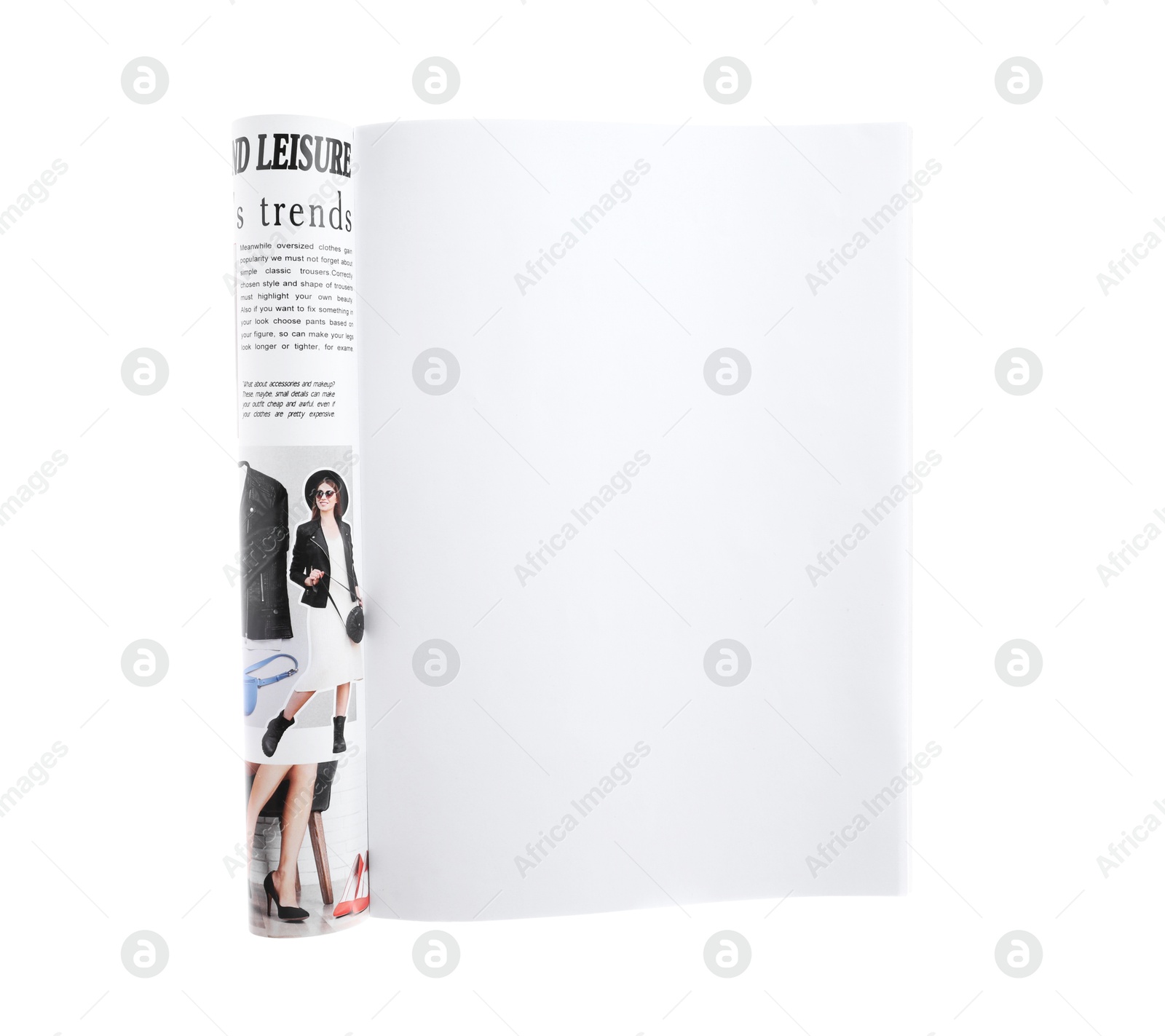 Open magazine isolated on white. Mockup for design Photo of Open magazine isolated on white. Mockup for design