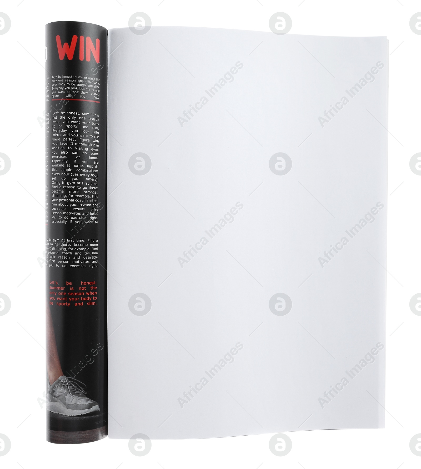 Open magazine isolated on white. Mockup for design Photo of Open magazine isolated on white. Mockup for design