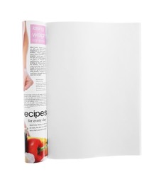Photo of Open magazine isolated on white. Mockup for design