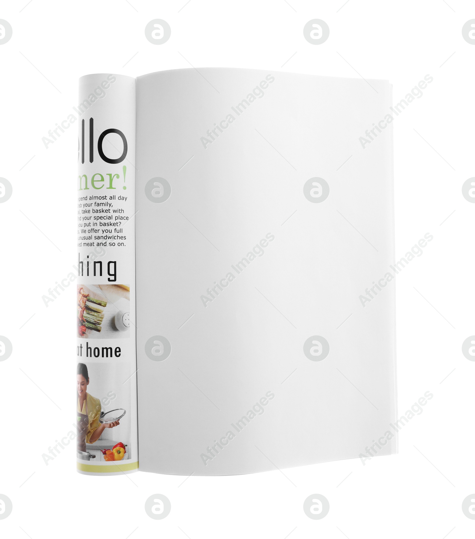 Open magazine isolated on white. Mockup for design Photo of Open magazine isolated on white. Mockup for design