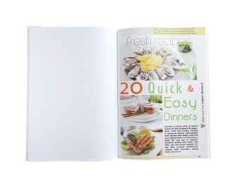 Photo of Open magazine isolated on white. Mockup for design
