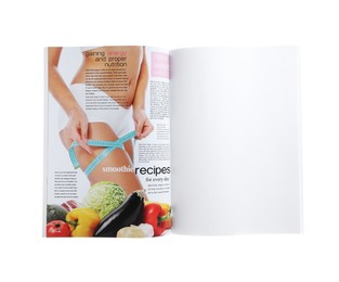 Photo of Open magazine isolated on white. Mockup for design