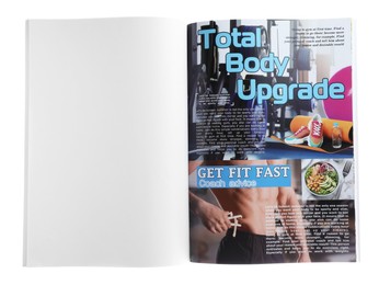 Photo of Open magazine isolated on white. Mockup for design