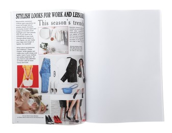 Photo of Open magazine isolated on white. Mockup for design