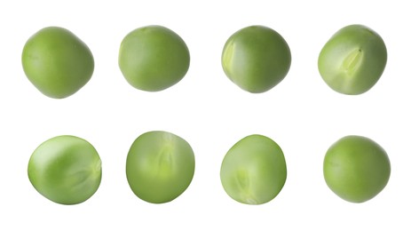Image of Fresh green peas isolated on white, set
