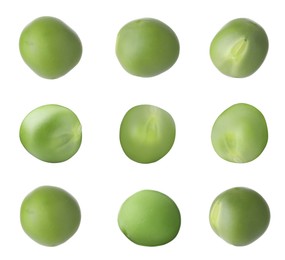 Image of Fresh green peas isolated on white, set