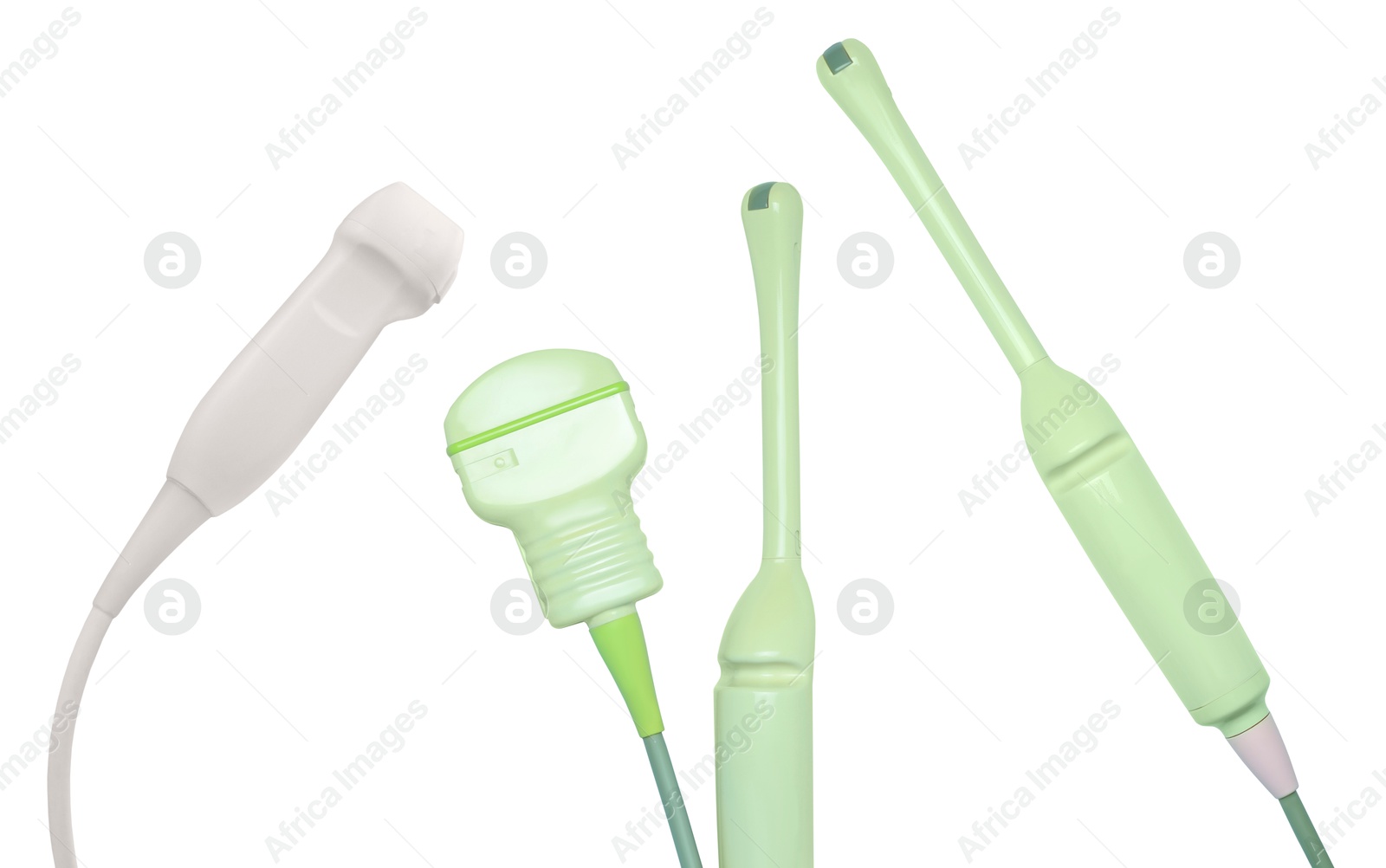 Ultrasonic transducers isolated on white, set. Medical equipment Image of Ultrasonic transducers isolated on white, set. Medical equipment