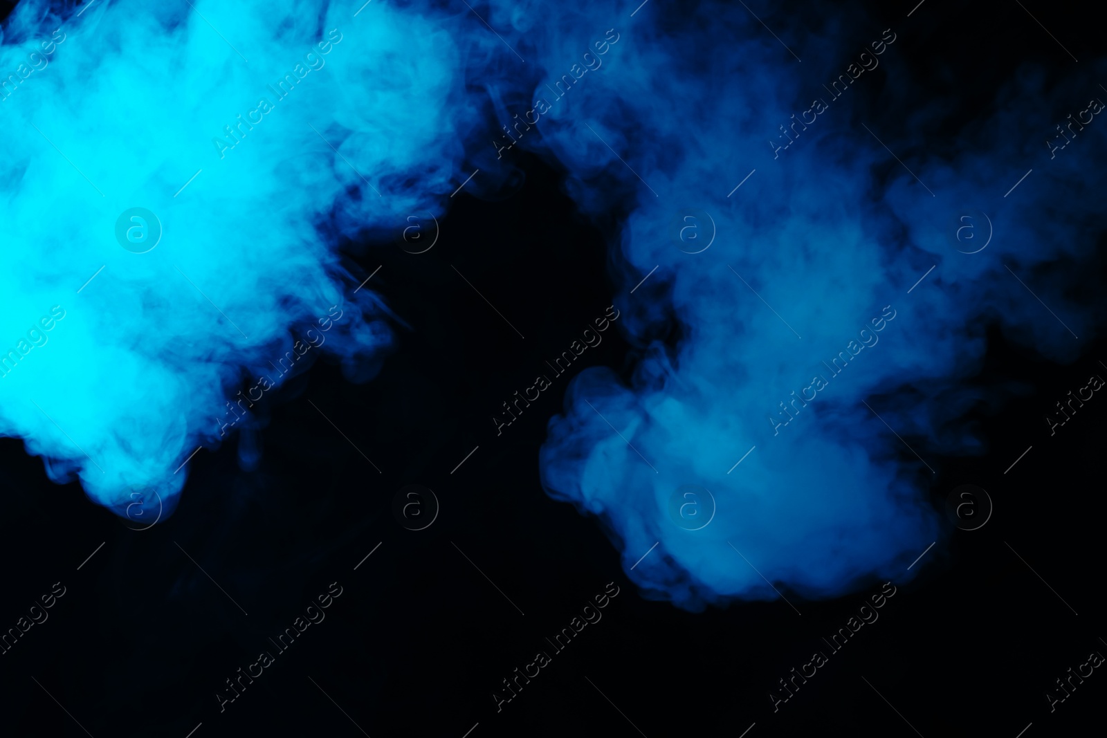 Hookah smoke in blue light on black background, closeup Photo of Hookah smoke in blue light on black background, closeup