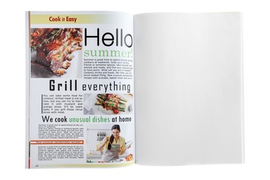 Photo of Open magazine isolated on white. Mockup for design