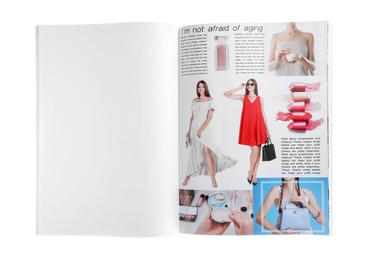 Photo of Open magazine isolated on white. Mockup for design
