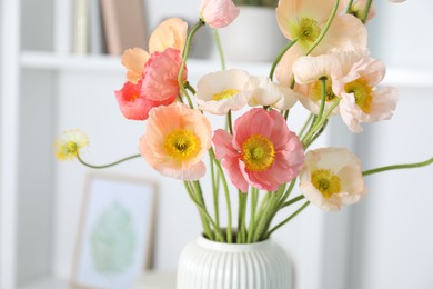 Photo of Bouquet of beautiful poppy flowers indoors, closeup