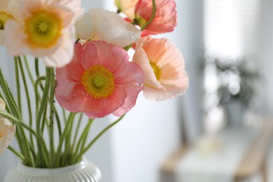 Photo of Bouquet of beautiful poppy flowers indoors, closeup