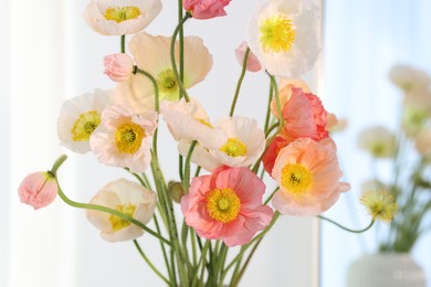Photo of Bouquet of beautiful poppy flowers indoors, closeup