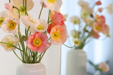 Photo of Bouquet of beautiful poppy flowers indoors, closeup