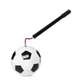 Photo of Soccer ball and manual air pump isolated on white