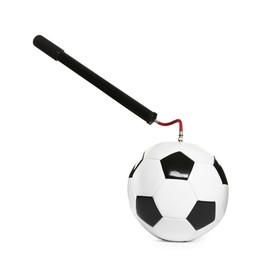 Photo of Soccer ball and manual air pump isolated on white