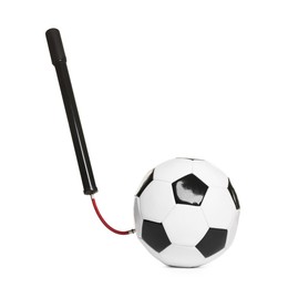 Photo of Soccer ball and manual air pump isolated on white