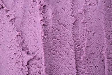Photo of Tasty blueberry sorbet as background, top view