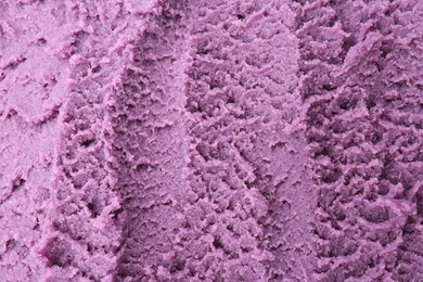 Photo of Tasty blueberry sorbet as background, top view
