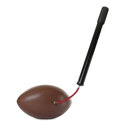 Photo of American football ball and manual air pump isolated on white