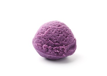 Photo of Ball of tasty blueberry sorbet isolated on white