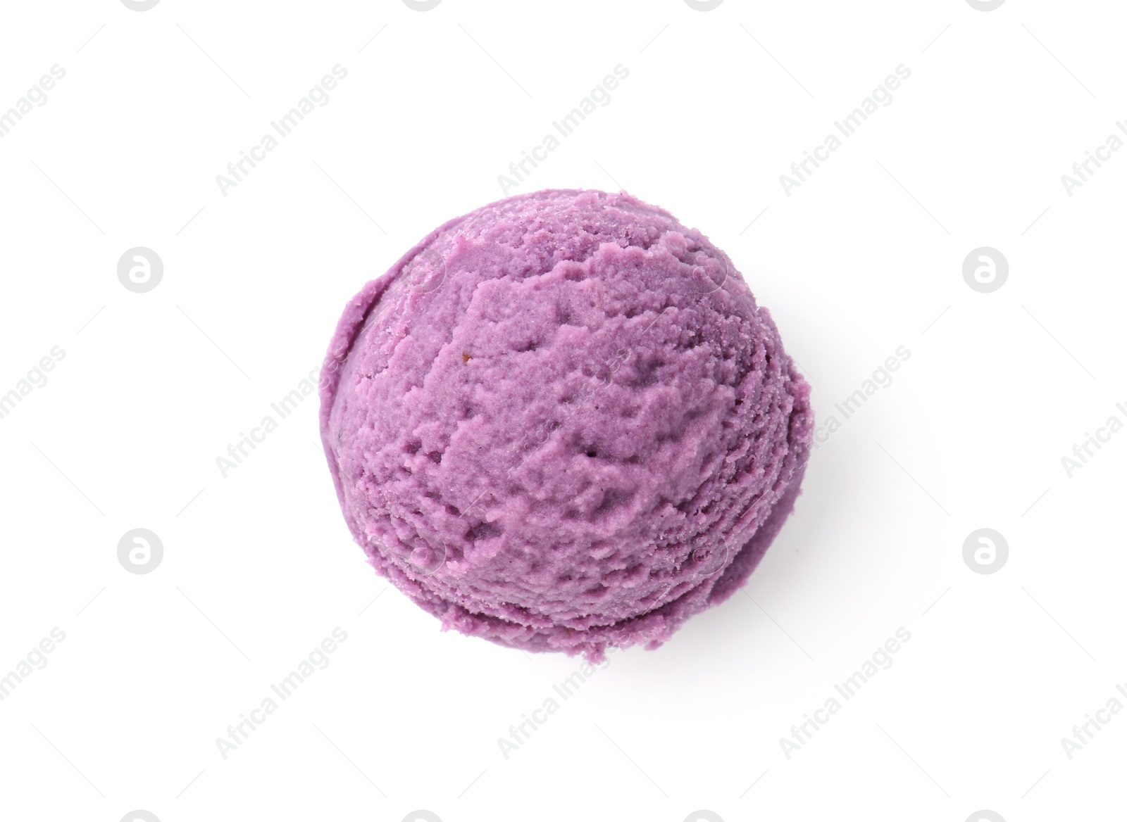 Ball of tasty blueberry sorbet isolated on white, top view Photo of Ball of tasty blueberry sorbet isolated on white, top view