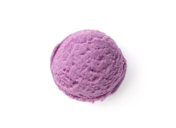 Photo of Ball of tasty blueberry sorbet isolated on white, top view