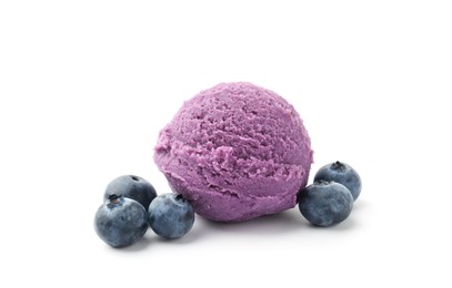 Photo of Tasty sorbet with blueberries isolated on white