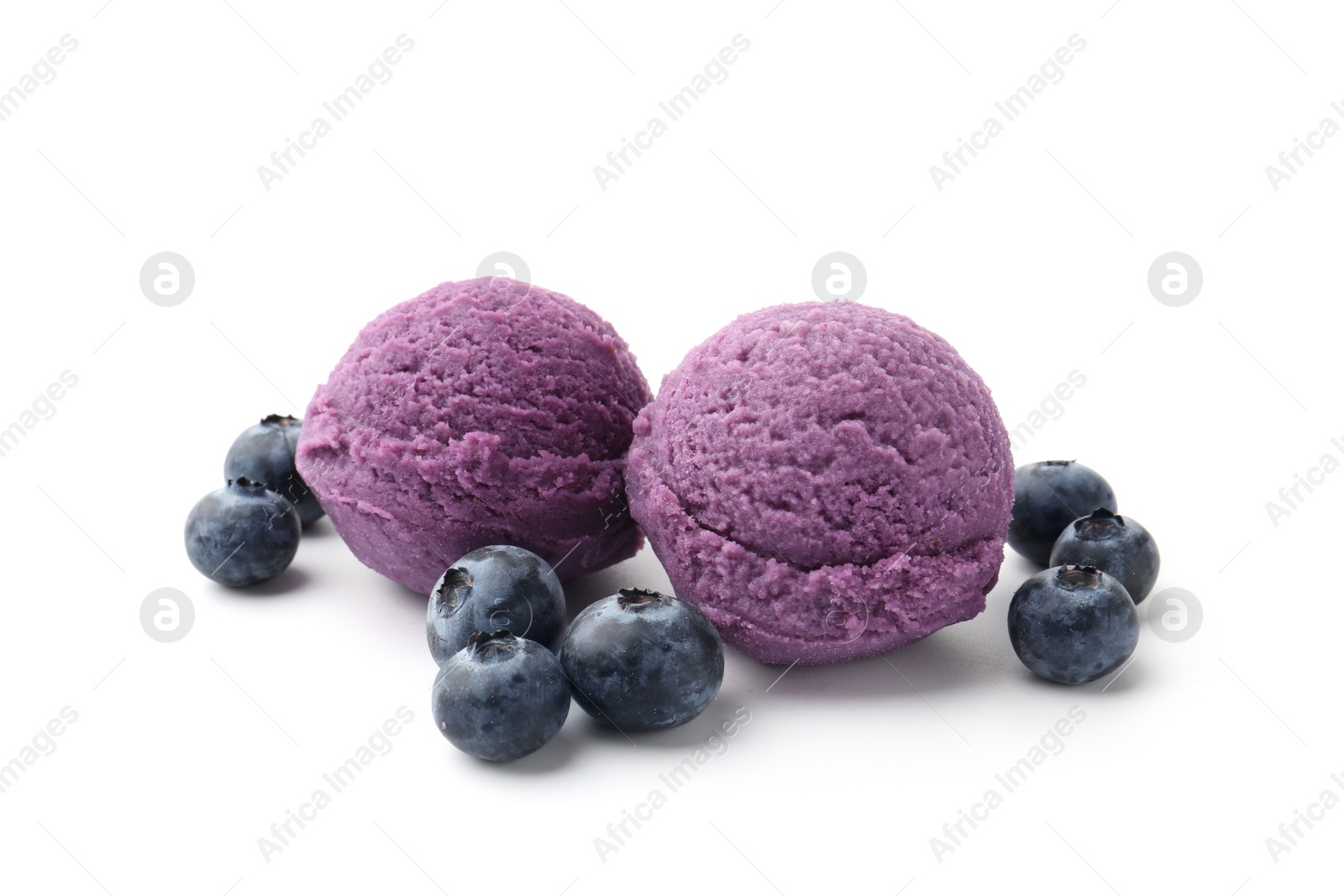 Tasty sorbet with blueberries isolated on white Photo of Tasty sorbet with blueberries isolated on white