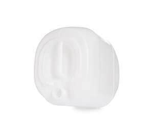 Photo of One plastic canister in air on white background
