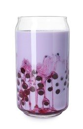 Photo of Tasty milk bubble tea in glass isolated on white