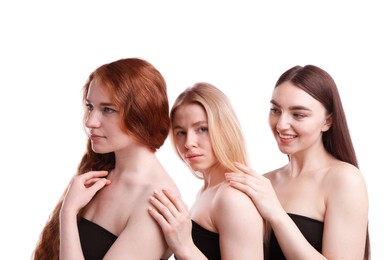 Photo of Beautiful women with different hair colors on white background