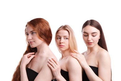 Photo of Beautiful women with different hair colors on white background