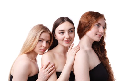 Photo of Beautiful women with different hair colors on white background