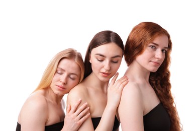 Photo of Beautiful women with different hair colors on white background
