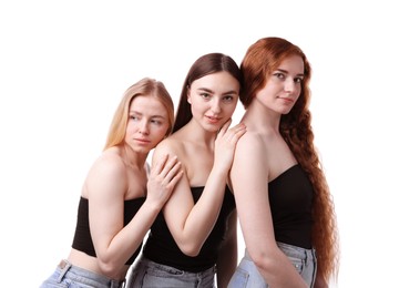 Photo of Beautiful women with different hair colors on white background